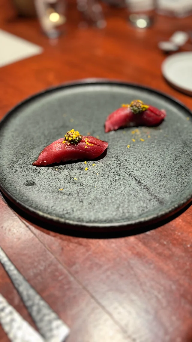 O Ya signature dishes Grand Omakase (multi-course tasting menu)Foie Gras NigiriKumamoto Oyster with Watermelon Pearls